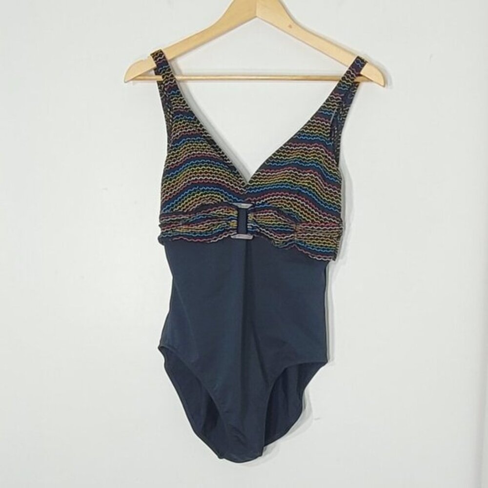 Baltex Women's Multicolor Patterned Sleeveless Bottom One-Piece Swimsuit Size 14